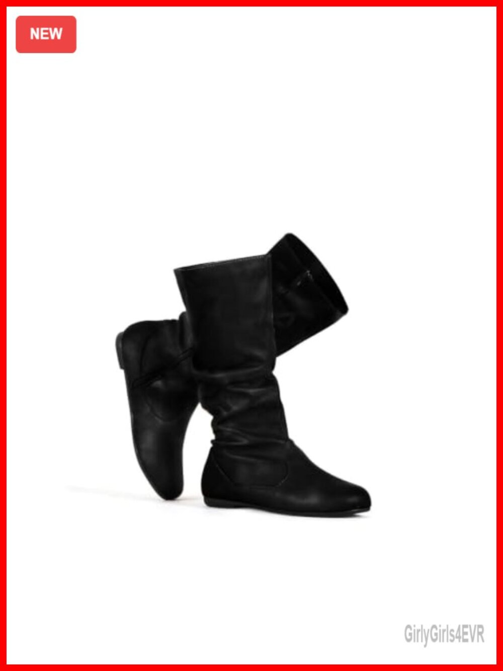 katliu Women's Slouchy Mid Calf Boots Zip Up Flat Faux Leather